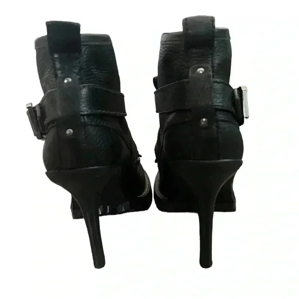 Tory Burch Black Leather Fringe Ankle Booties with Buckle - Picture 4 of 16